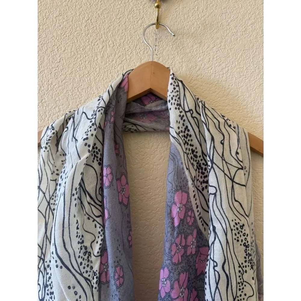 Wool Pashmina Floral Gray and Pink Wrap Scarf